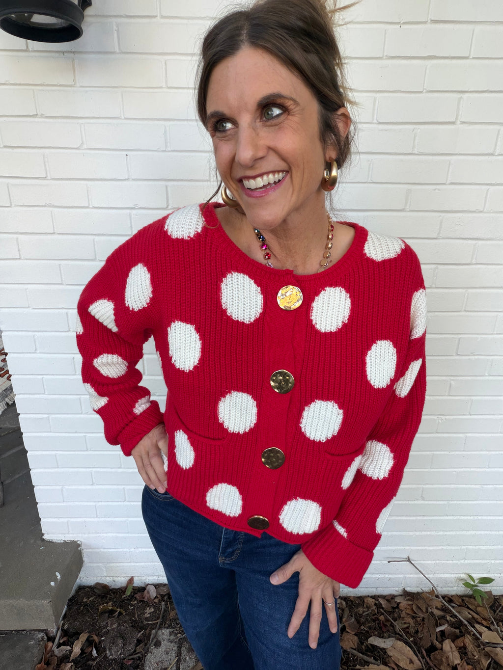 Merry Little Dots Cardigan red