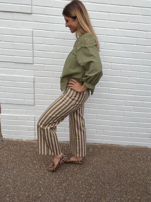 Blushing Olive Stripe Pants