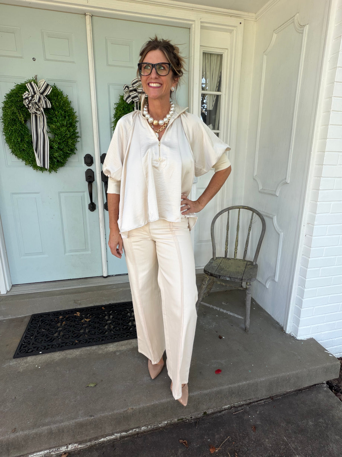 Cream Satin Top