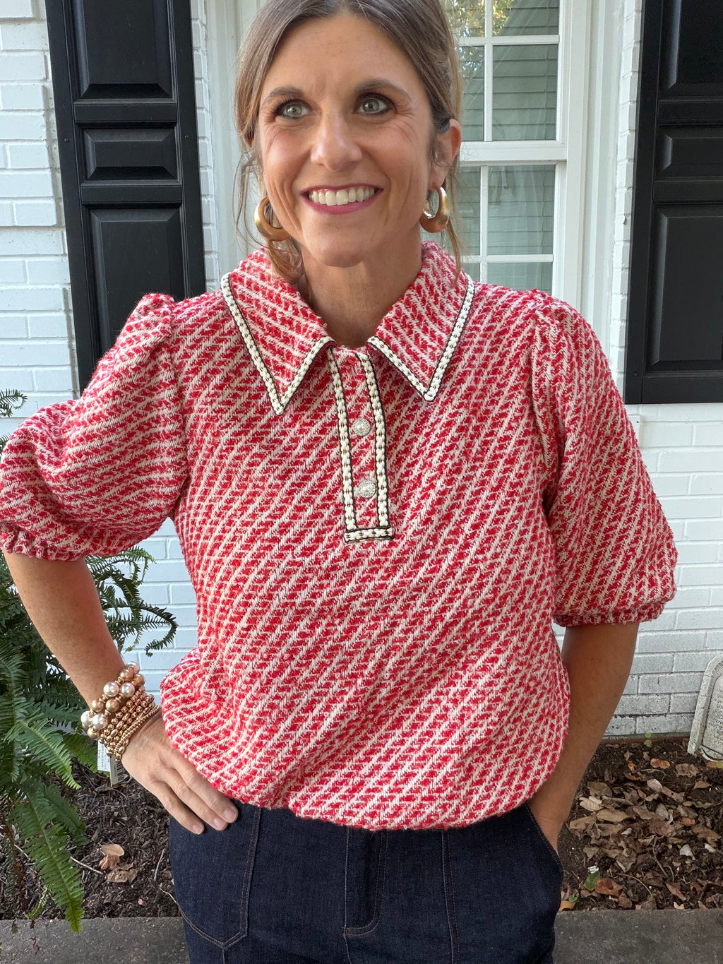 Peppermint Pretty Puff Sleeve Top