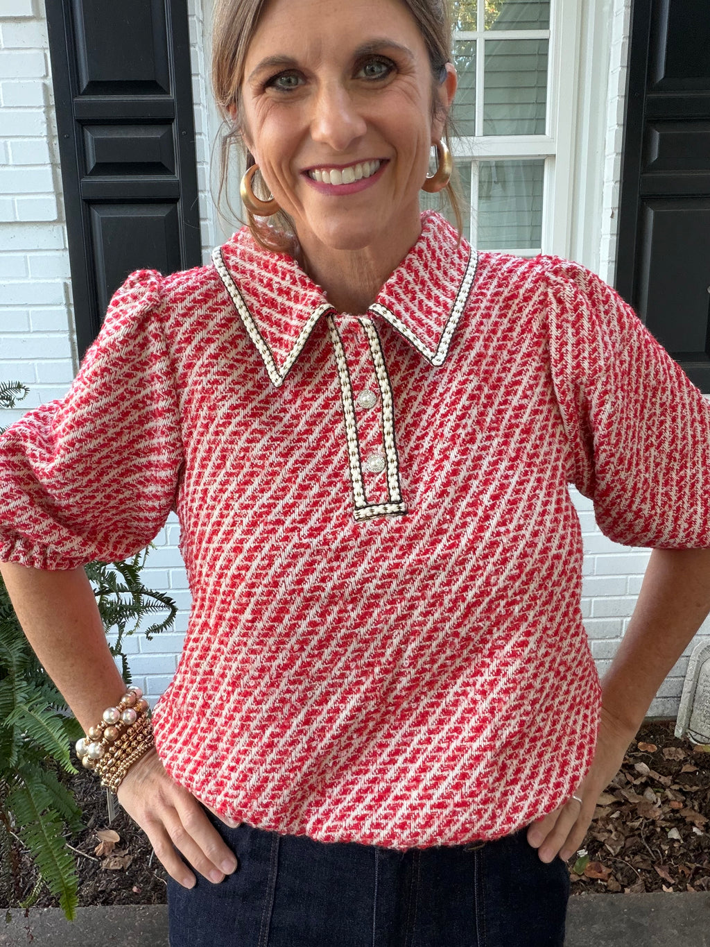 Peppermint Pretty Puff Sleeve Top