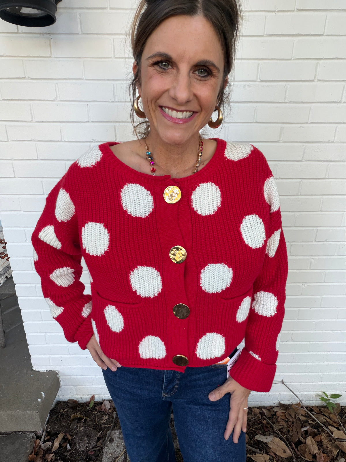 Merry Little Dots Cardigan red