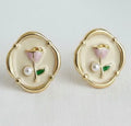 Vintage floral oil paint earring