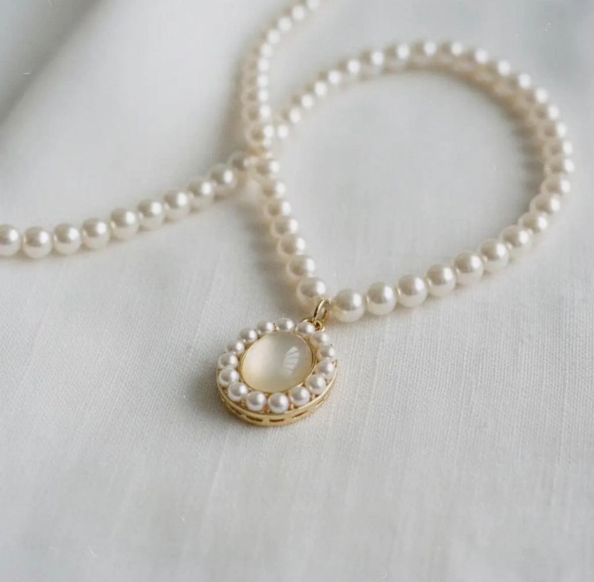 Pearl and cats eye necklace