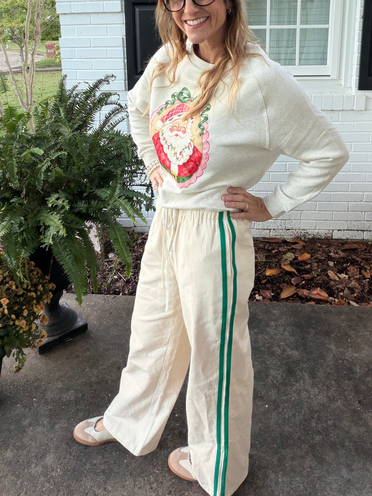 Merry & Bright Varsity Stripe Pants (green & red)