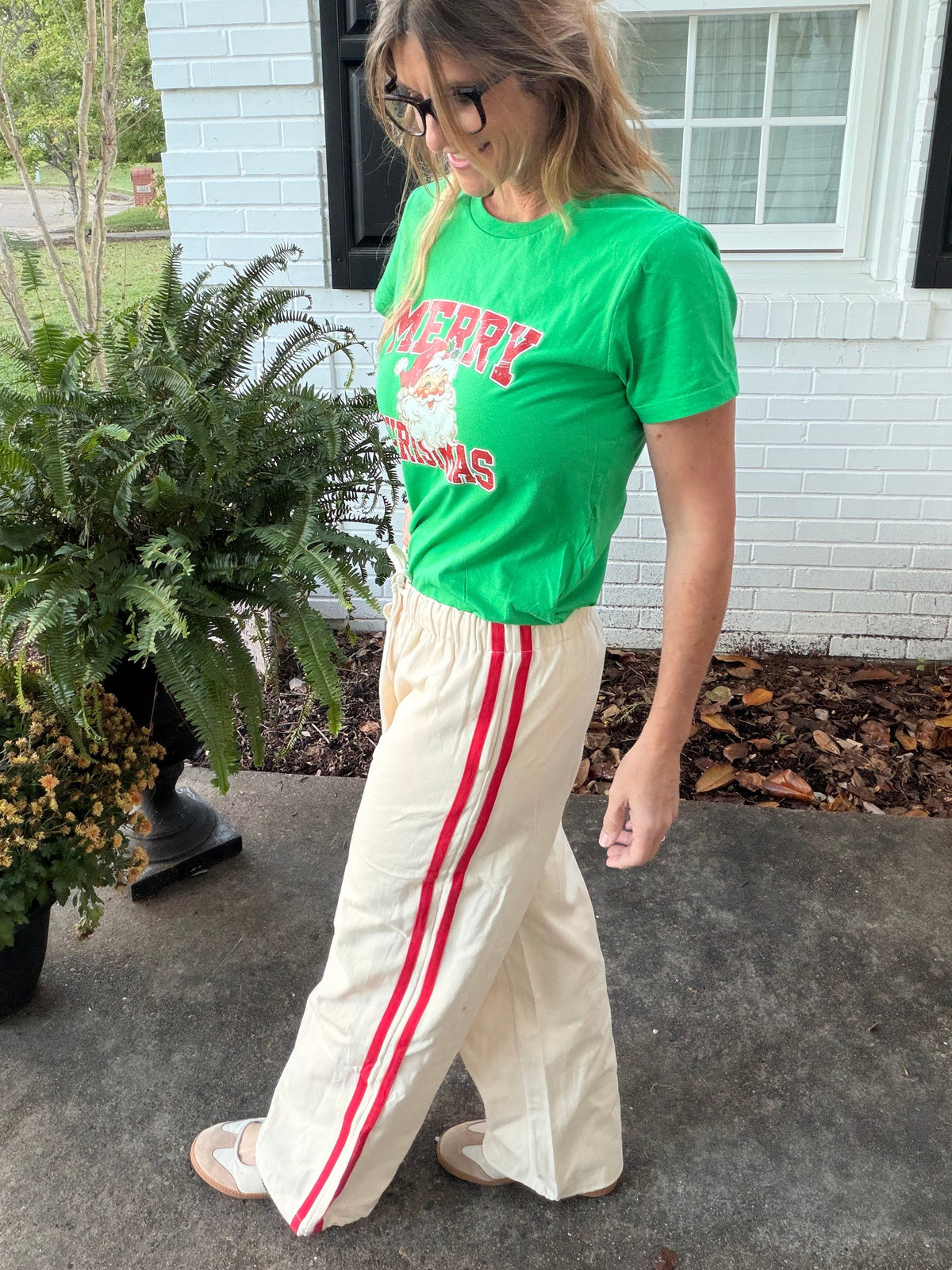 Merry & Bright Varsity Stripe Pants (green & red)