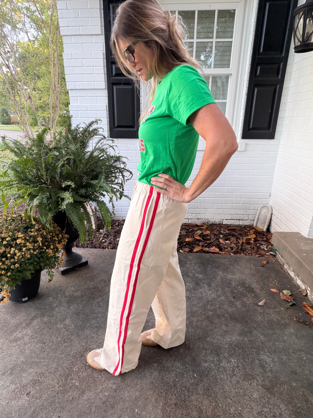 Merry & Bright Varsity Stripe Pants (green & red)
