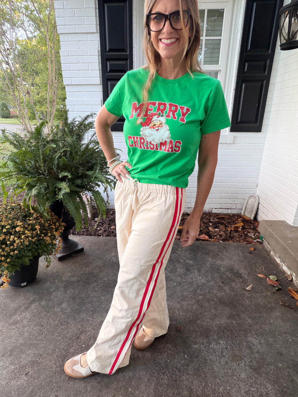 Merry & Bright Varsity Stripe Pants (green & red)
