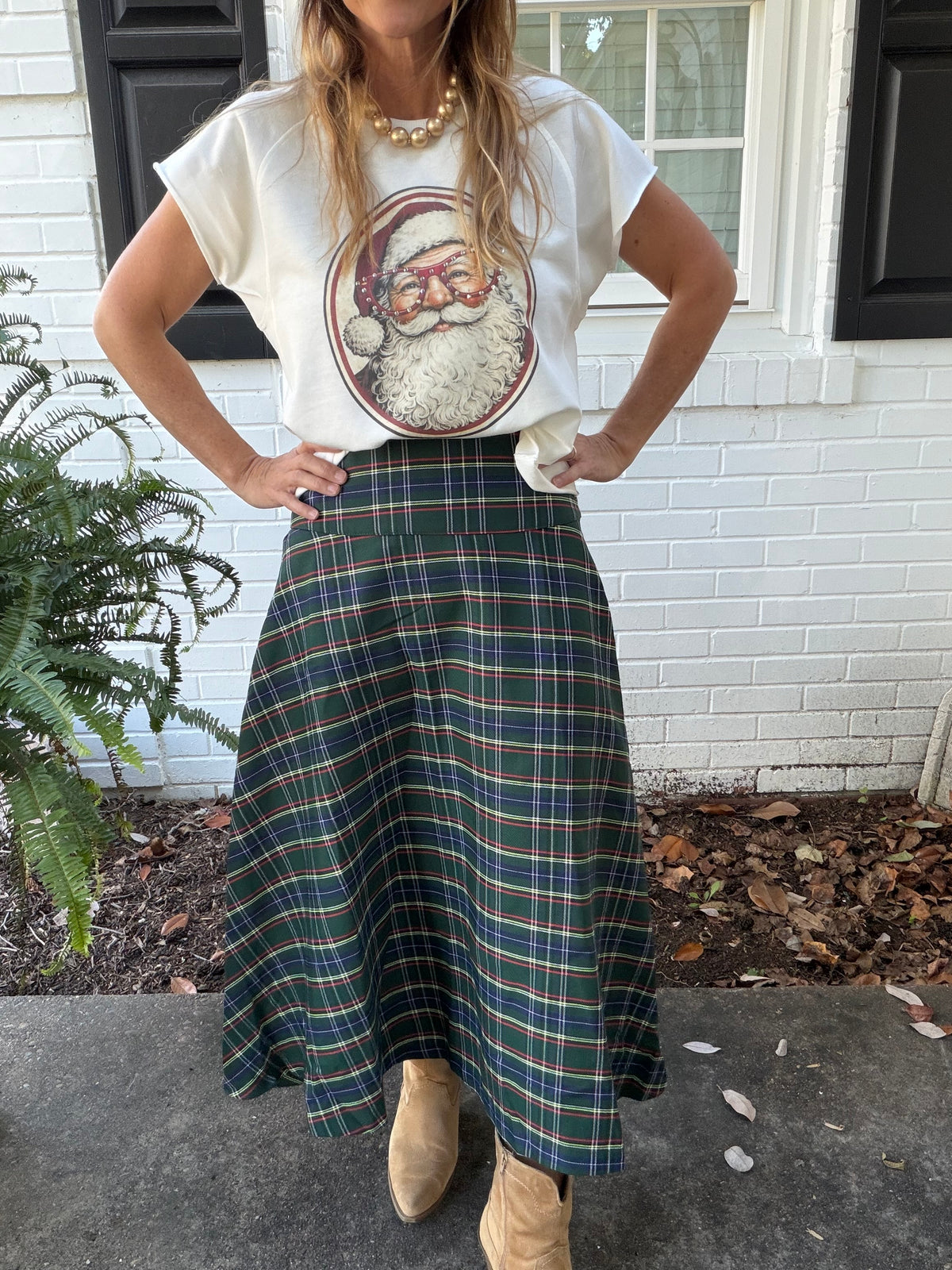 Merry Little Plaid Midi Skirt