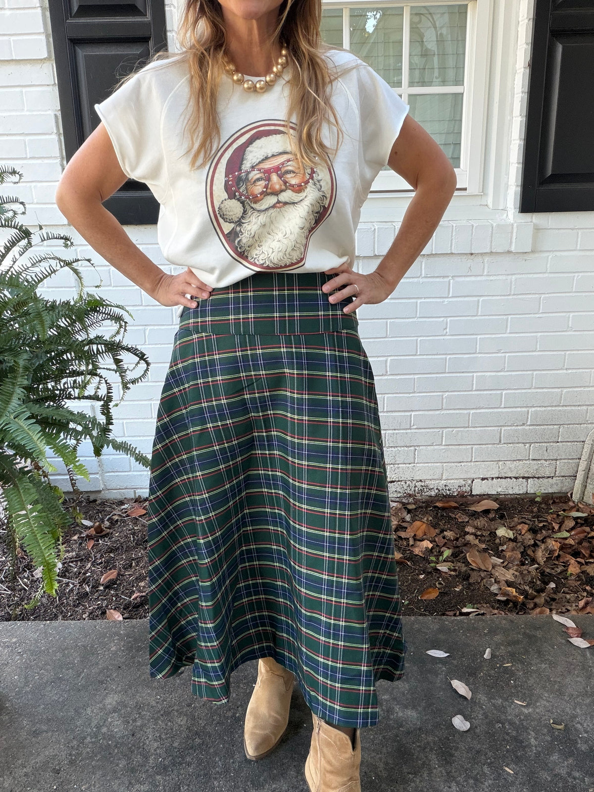 Merry Little Plaid Midi Skirt